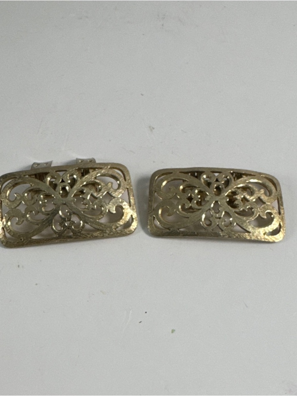 Gold Filigree Rectangular Clip-On Earrings